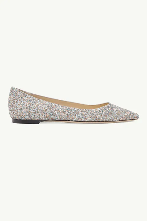 JIMMY CHOO Romy Ballerina in Silver Multicolors Joy Coarse Glitter