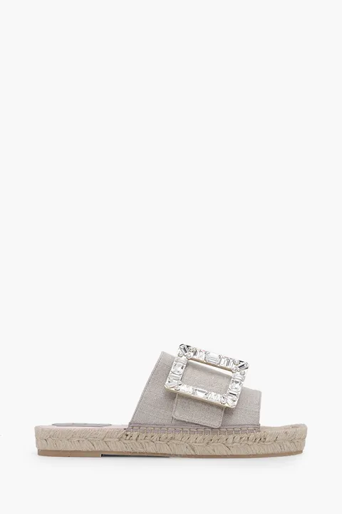 ROGER VIVIER Women Strass Buckle Espadrille Sandals in Tissu Beige