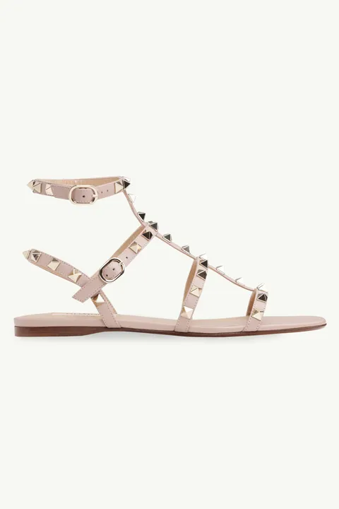 VALENTINO Rockstud Ankle Strap Sandals 5mm in Nude Poudre Calf