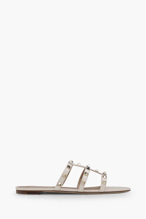 VALENTINO Rockstud Strappy Slides in Light Ivory