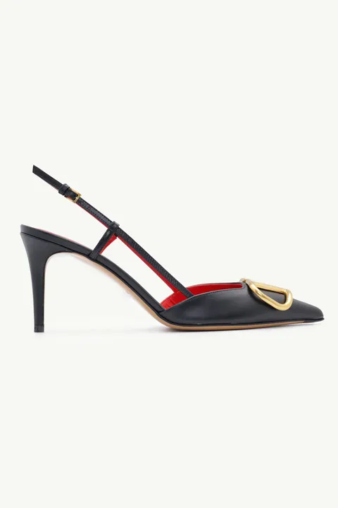 VALENTINO Vlogo Slingback Pumps 80mm in Black Calf GHW