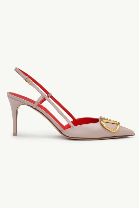 VALENTINO Vlogo Slingback Pumps 80mm in Nude Calf GHW
