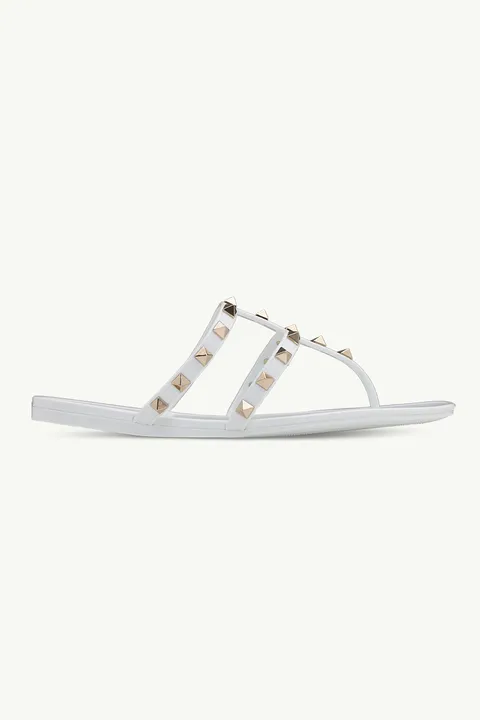 VALENTINO Rockstud Flat Rubber Sandals in White