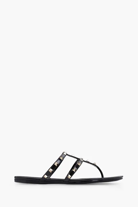 VALENTINO Rockstud Flat Rubber Sandals in Black