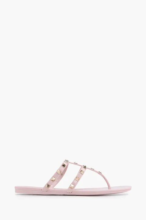 VALENTINO Rockstud Flat Rubber Sandals in Water Rose