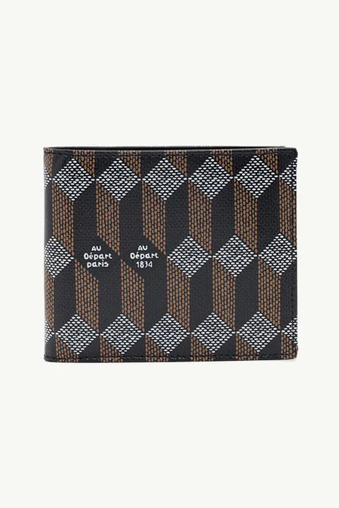AU DEPART Heritage Monogram Bifold Wallet in Black Multicolor Coated Canvas