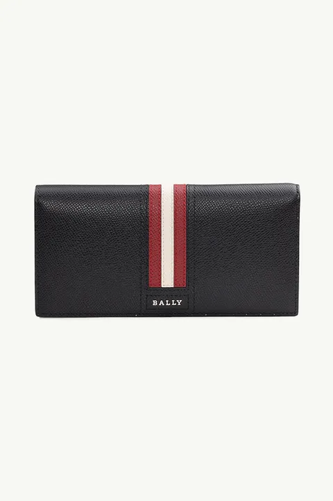 BALLY Tongy Long Wallet in Black with Red/White Stripe